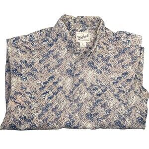 Men’s Woolrich Beige Moose Bear Wolf Shirt Large 24" Pit Cotton Rustic Casual
